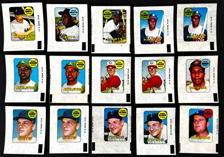 1969 Topps Decals Collection of 60 (35 Diff.) Incl. Mickey Mantle, Roberto Clemente, Mays and Others