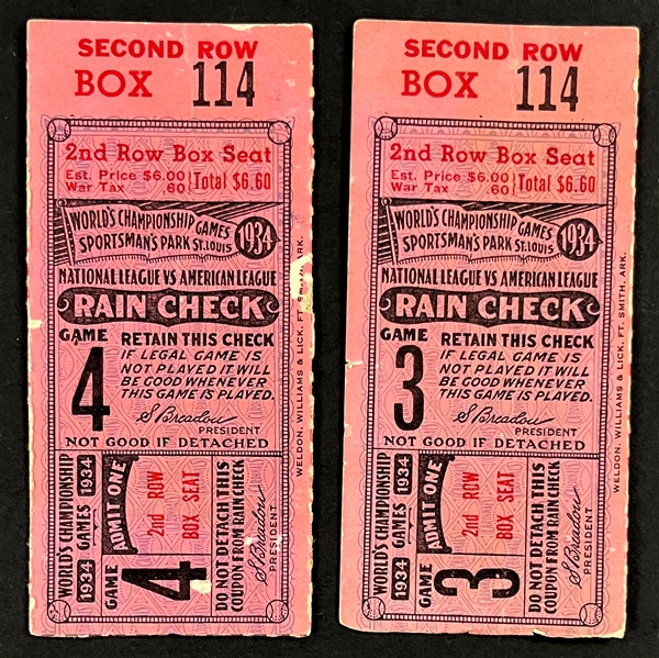 1934 World Series Games 3 & 4 Ticket Stub Pair - St. Louis Sportsmans Park