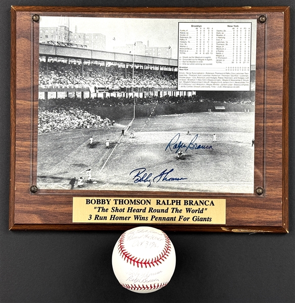 Ralph Branca and Bobby Thompson Signed Baseball and Photo (Beckett Authentic)