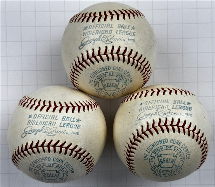 1960s Official American League Joe Cronin Baseballs (3) - From Chicago White Sox Executive