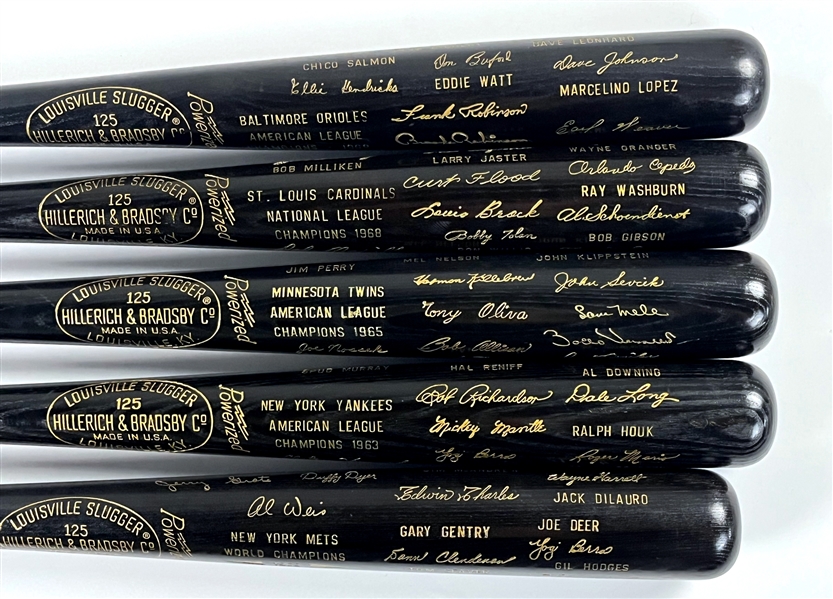 1960s World Series Black Bats Collection (5) Incl. 1963 Yankees and 1969 Miracle Mets - From Chicago White Sox Executive