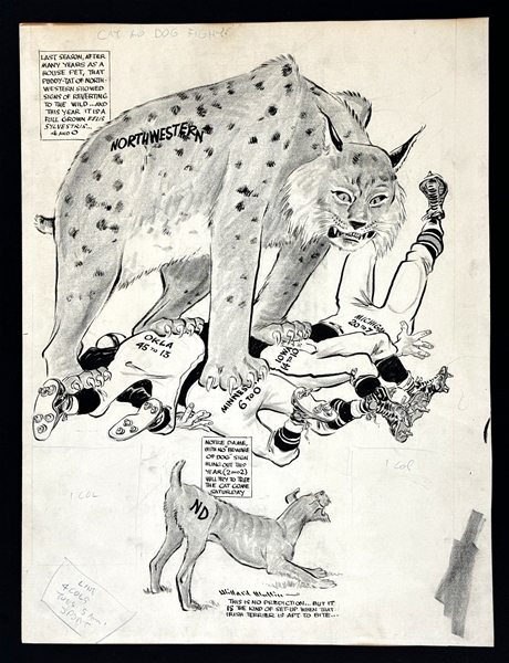 1959 Willard Mullin Original Artwork for Northwestern University Football