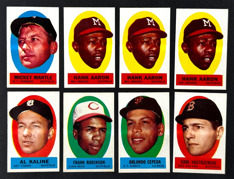 1963 Topps Peel-Offs Collection (22) with Mickey Mantle and Three Hank Aarons