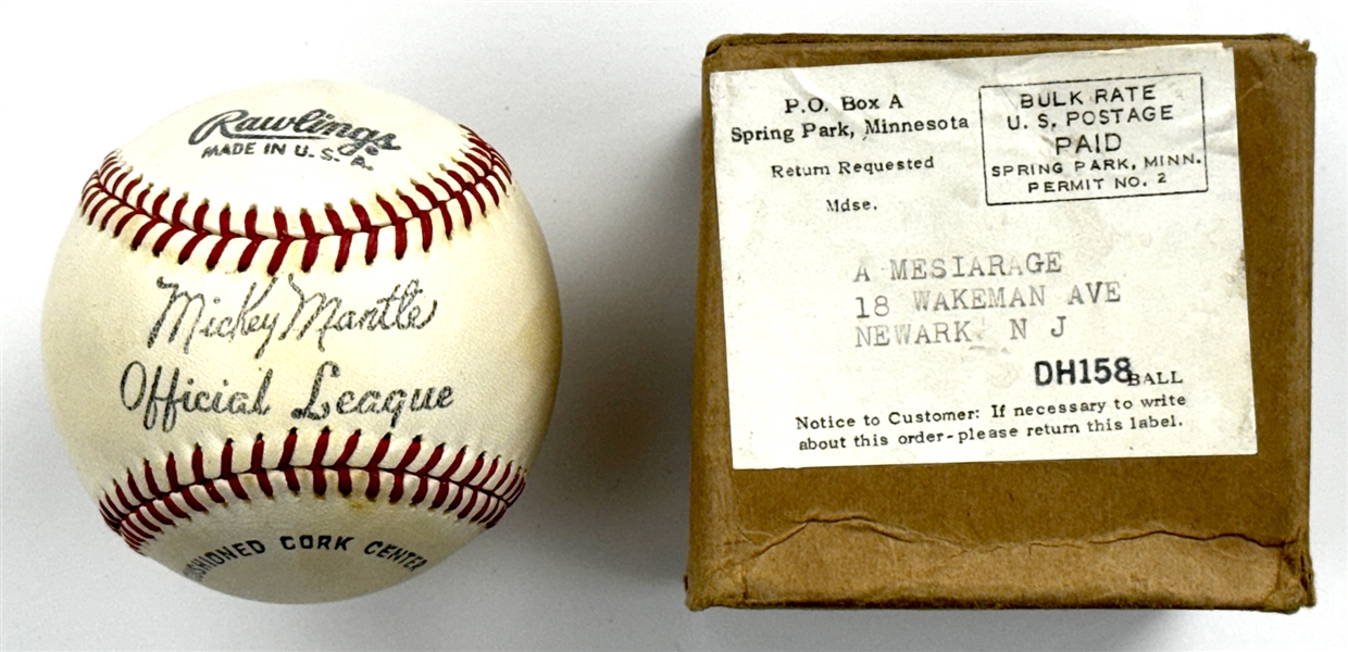 1950s Campbell Soup Premium "Mickey Mantle Official League" Baseball with Original Mailing Box