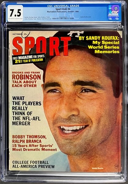 1966 <em>Sport Magazine</em> with Sandy Koufax Cover - CGC 7.5