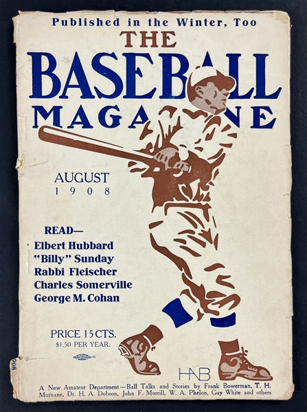 August 1908  <em>Baseball Magazine</em> "Vol. 1 #4" First Year of Publication