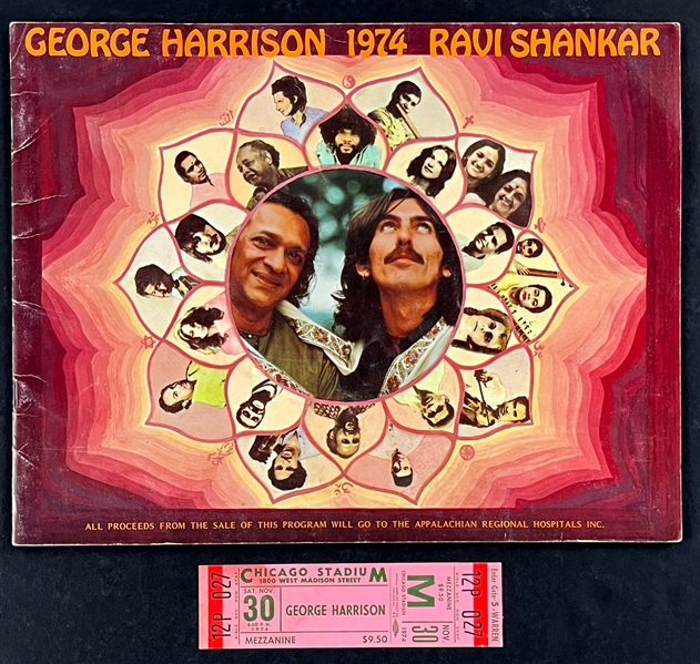 1974 George Harrison FULL Ticket and Program from November 30, 1974, Concert at Chicago Stadium