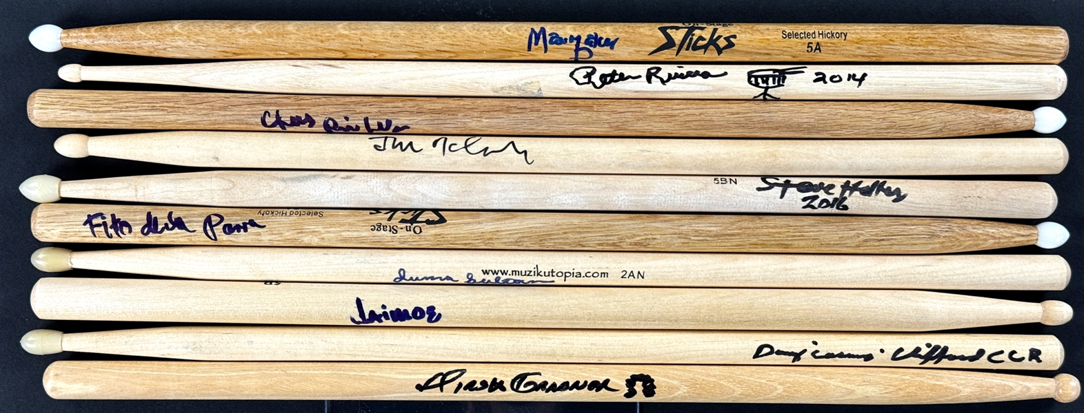 Signed Drumsticks Collection (10) Incl. Ric Lee (Ten Years After) and Others (Beckett Authentic)