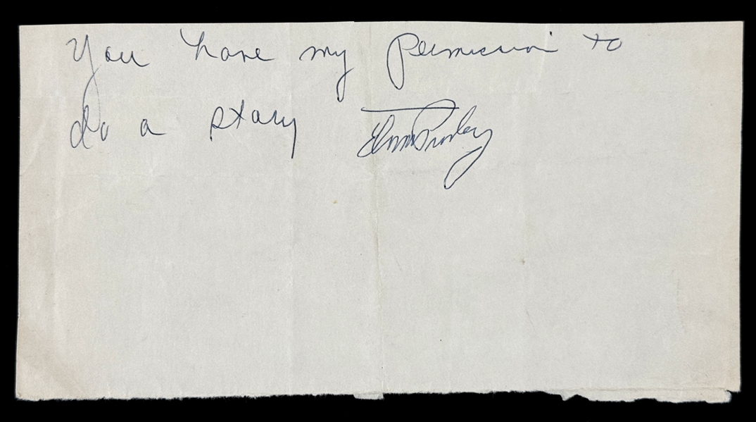 Elvis Presley Signed "Permission" Slip to Janelle McComb "to do a Story" (Beckett Authentic)