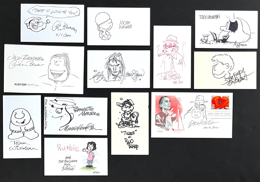 Classic Cartoonists Signed Presentation Drawings (12)  (Beckett Authentic)