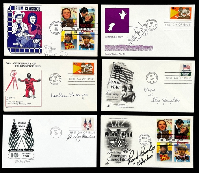 Hollywood Legends Signed FDCs (6) Incl. Olivia de Havilland and other <em>Gone with the Wind</em> Actors (Beckett Authentic)