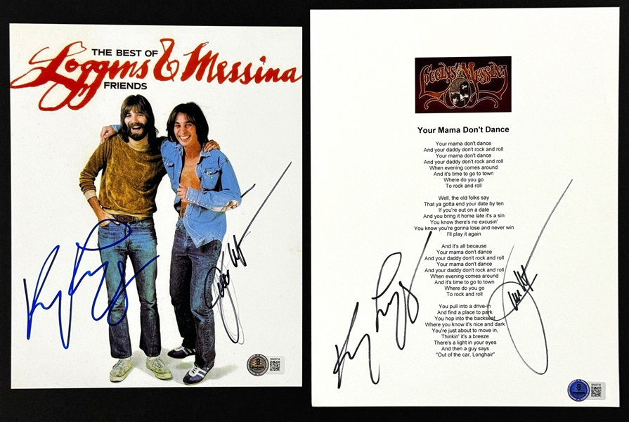 Kenny Loggins and Jim Messina Signed 8x10 Photo and Signed Lyric Sheet to "Your Mama Dont Dance" (Beckett Authentic)