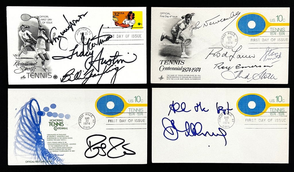 Tennis Greats Signed FDC Collection (4 Incl. 11 Signatures) (Beckett Authentic)