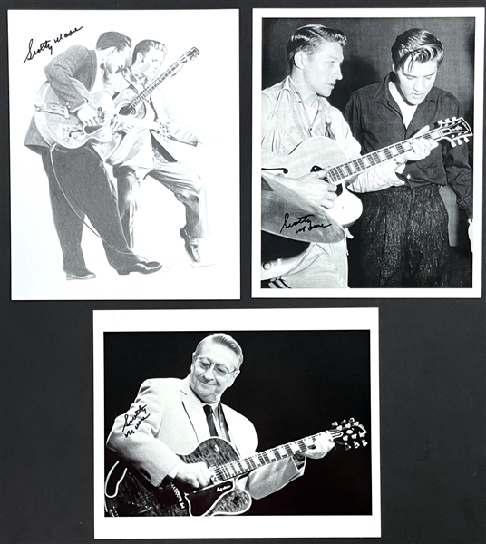 Scotty Moore Signed Photos (3) Legendary Elvis Presley Guitarist (Beckett Authentic)