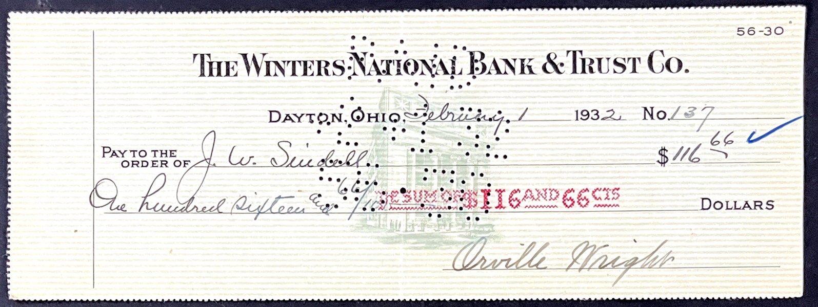 Orville Wright Signed Check (Beckett Authentic)