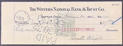 Orville Wright Signed Check (Beckett Authentic)