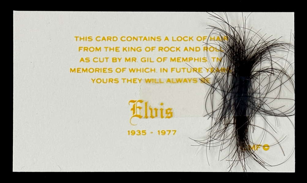 A Large Lock of Elvis Presleys Hair from His Hairdresser Homer “Gill” Gilleland on His Trademark Card