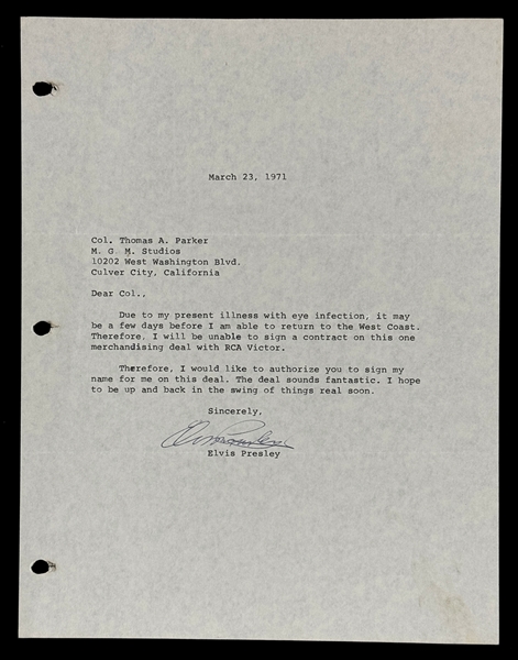 1971 Elvis Presley Signed Letter to Colonel Parker "Sign my name for me on this deal." - from the 1999 Graceland Archives Auction (Beckett)