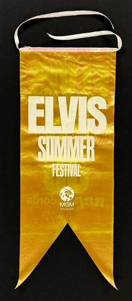 1970 Elvis Presley Las Vegas International Hotel “Elvis Summer Festival/MGM Studios” Gold Satin Banner