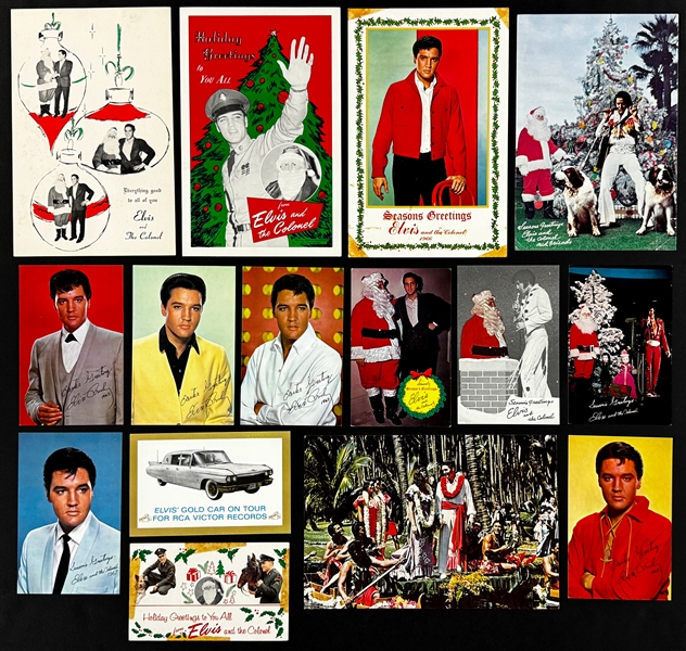 Elvis Presley Postcard Collection of 19 Different Incl. Early Christmas and Film-Related Examples Plus Full Set of RCA Calendars