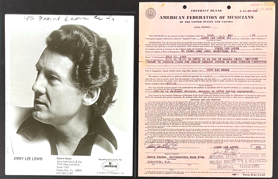 1966 Jerry Lee Lewis Signed Concert Contract (JSA) and Mercury Records Promotional Photo