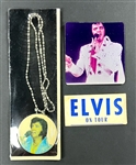 1972 Elvis Presley "ELVIS ON TOUR" Concert Backstage Pass, Sealed Souvenir Necklace and Original Snapshot of Elvis Performing on Stage (3 Items)