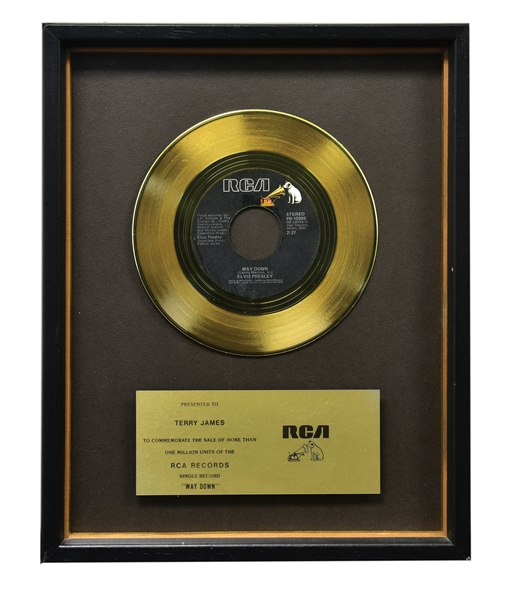 1977 Elvis Presley RCA Gold Record Award for His Single “Way Down”