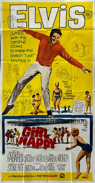 1965 <em>Girl Happy</em> Three Sheet Movie Poster - Starring Elvis Presley