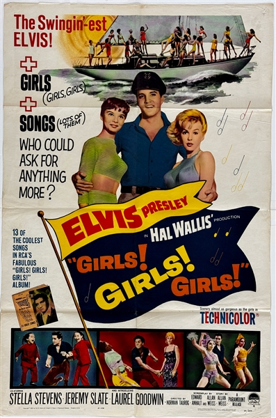 1962 <em>Girls! Girls! Girls!</em> One Sheet Movie Poster - Starring Elvis Presley