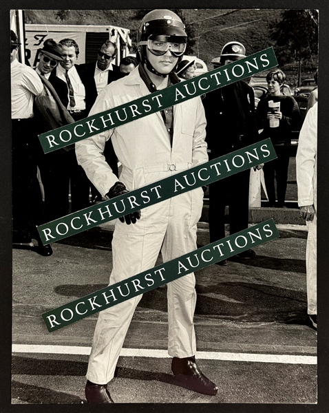 1966 <em>Spinout</em> UNUSUAL Studio-Issued On-Set 11x14 Inch Photograph of Elvis in His Racing Suit