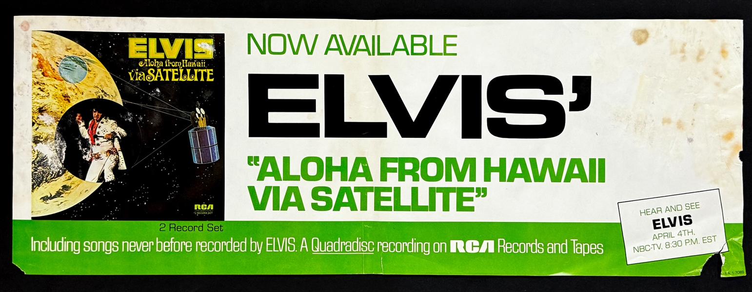 1973 RCA Victor Elvis <em>Aloha From Hawaii Via Satellite</em> Original Unused Record Store Banner and LP