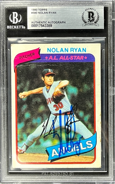 1980 Topps #580 Nolan Ryan Signed Card (Encapsulated Beckett Authentic)