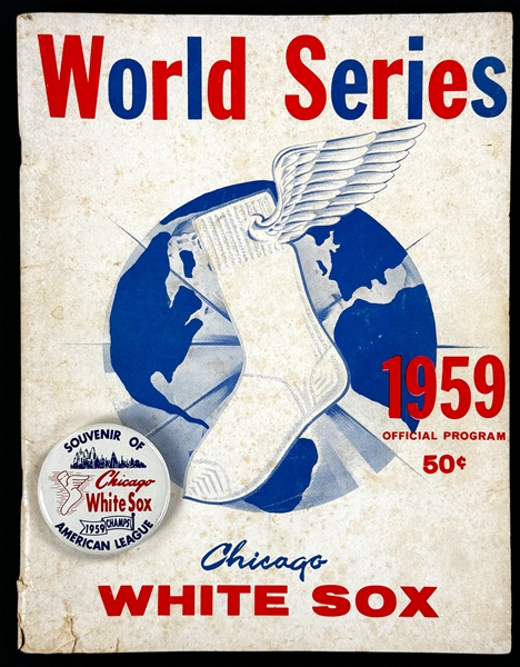 1959 World Series Program Chicago White Sox Plus AL Champs Stadium Pin (2)