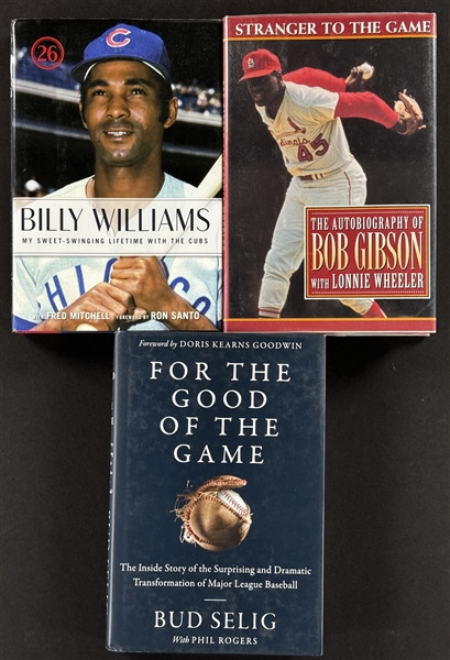 Hall of Famers Signed Books (3) Incl. Bob Gibson, Billy Williams and Bud Selig (Beckett Authentic)