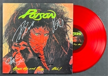 Poison Band-Signed LP <em>Open Up and Say...Ahh!</em> Brett, Bobby, Rikki and CC (Beckett Authentic)