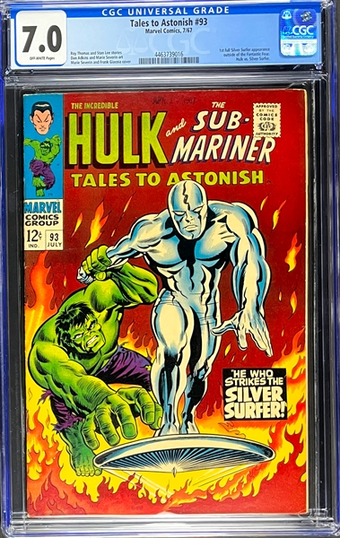 Tales to Astonish #93 (Marvel, 1967) CGC FN/VF 7.0 - Hulk vs. Silver Surfer Battle!