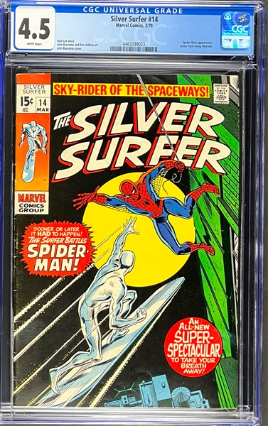 Silver Surfer #14 (Marvel, 1970) CGC VG+ 4.5 - Spider-Man Appearance