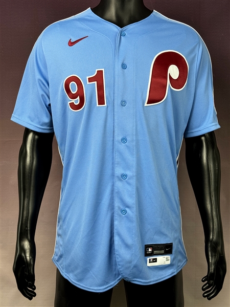 2021 Juan Castro Philadelphia Phillies Light Blue Road "Throwback" Coaches Jersey