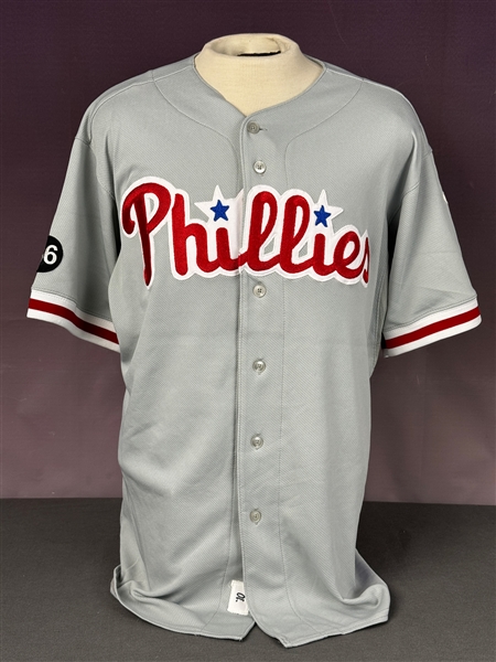 2010 Juan Castro Philadelphia Phillies Game Used Road Jersey - with "36" Robin Roberts Memorial Patch