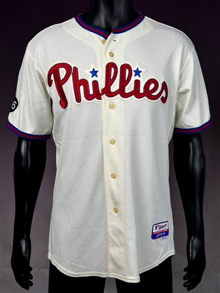 2010 Juan Castro Philadelphia Phillies Game Used Home Off-White Style Jersey - with "36" Robin Roberts Memorial Patch