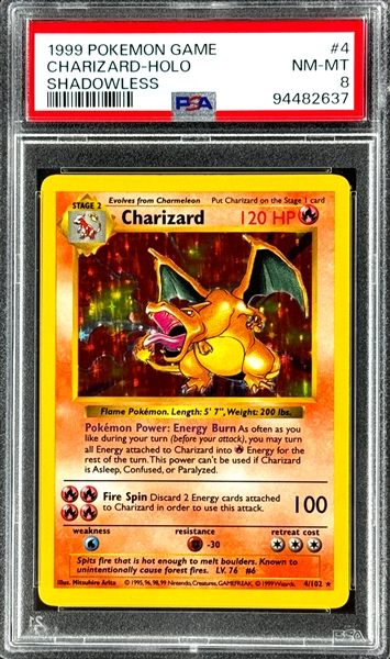 1999 Pokemon Game #4 Charizard - Holo SHADOWLESS - PSA NM -MT 8