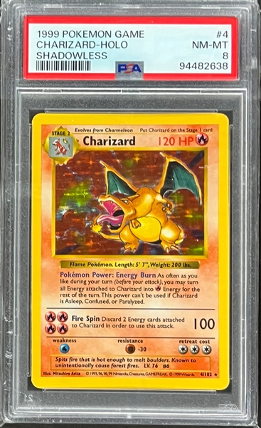 1999 Pokemon Game #4 Charizard - Holo SHADOWLESS - PSA NM -MT 8