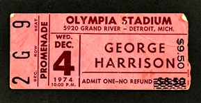 1974 George Harrison Ticket Stub for December 4, 1974, Concert at Detroits Olympia Stadium