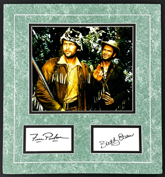 <em>Davey Crockett</em> Display with Buddy Ebsen and Fess Parker Signed Index Cards (JSA)