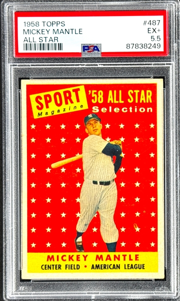 1958 Topps #487 Mickey Mantle All Star - PSA EX+ 5.5