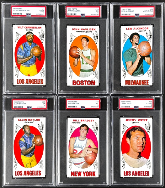 1969 Topps Basketball Partial Set (63/99) Incl. PSA-Graded #1 Chamberlain and #25 Alcindor