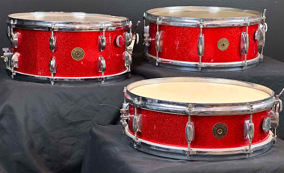 Gretsch 1950s Snare Drum Trio, 4x14", 5.5x14", 6.5x14" in RED Sparkle Finish