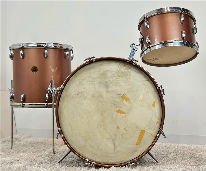 Larry Bunkers Gretsch 1950s Round Badge Drum Kit; 8x12, 14x14, 14x20; 3 ply shells; Copper Mist finish