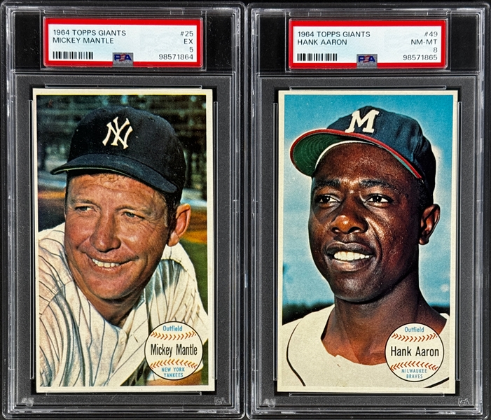 1964 Topps Giants Complete Set (60) Incl. #25 Mickey Mantle PSA EX 5 and #49 Hank Aaron PSA NM-MT 8