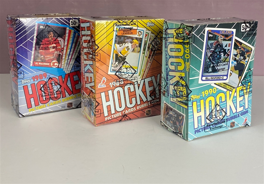 1988, 1989 and 1990 Topps Hockey Wax Boxes - 36 Packs (BBCE Encapsulated)